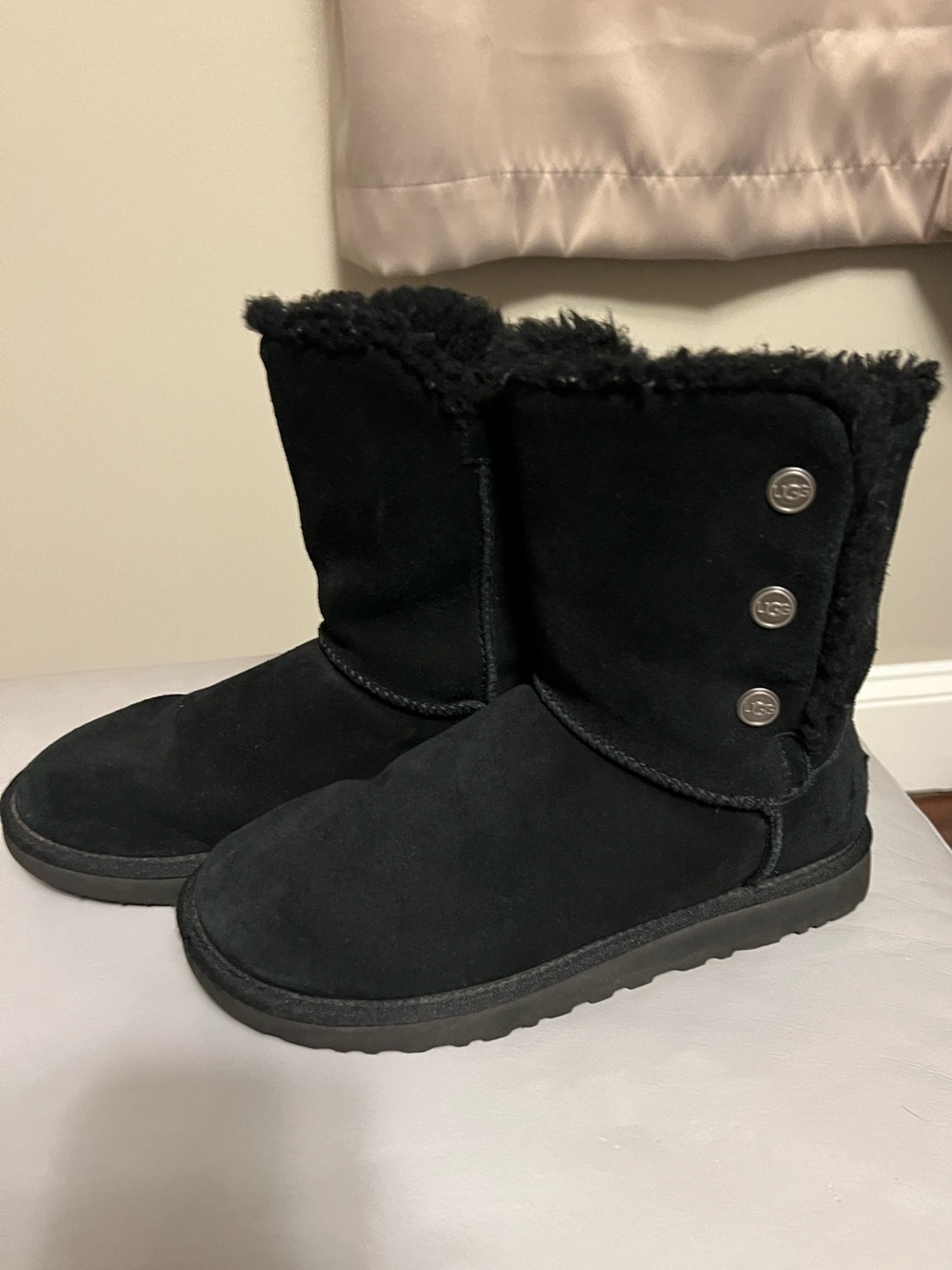 UGG Black Short Bailey Snaps Suede Boots for Women